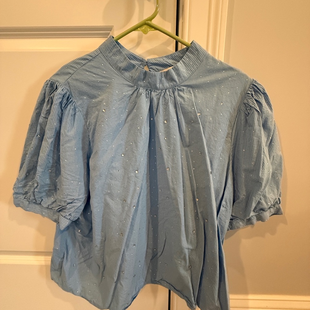 LOFT Light Blue Blouse with Puff Sleeves